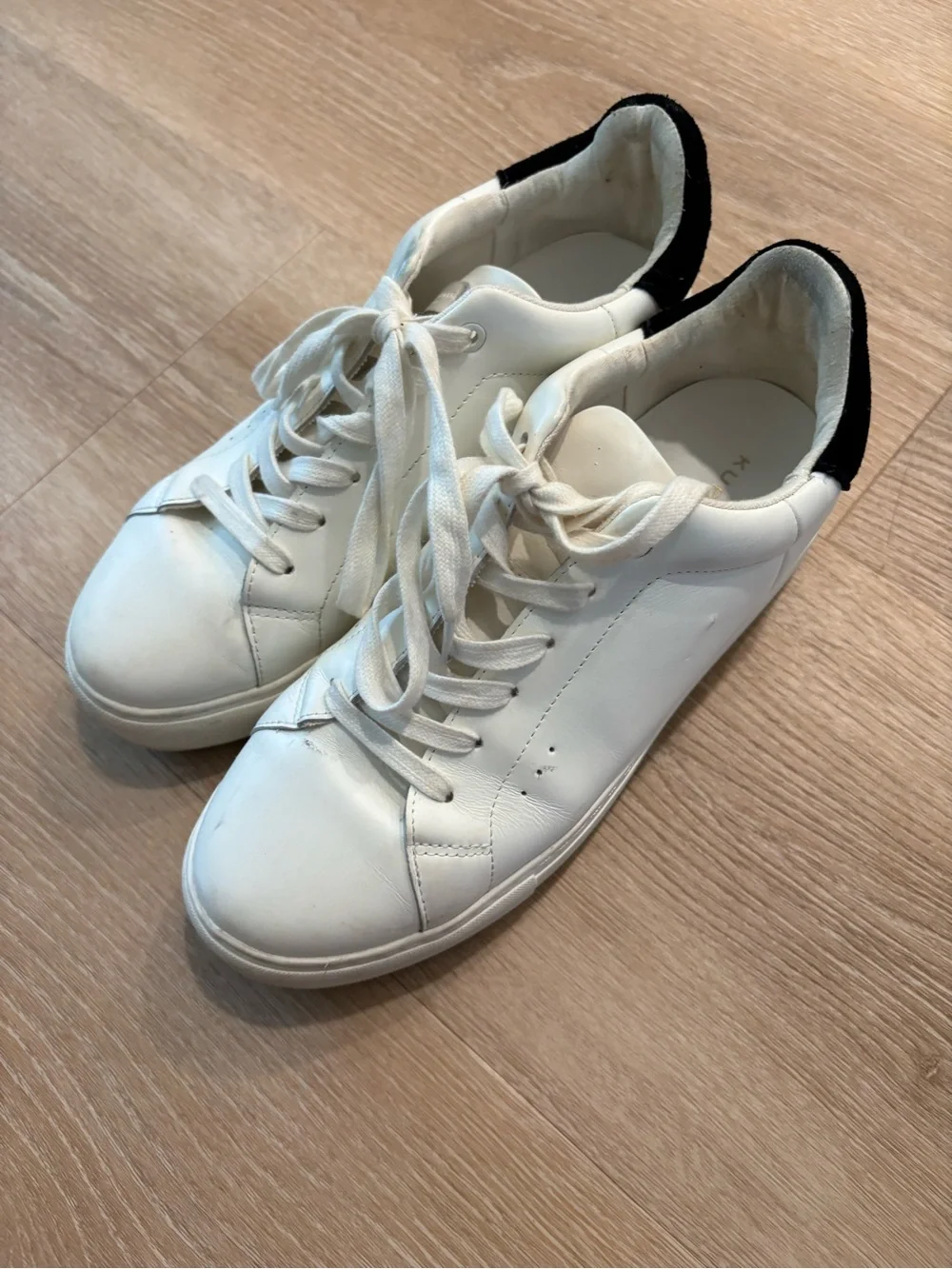 Kurt Geiger White Leather Lace-Up Sneakers with Black Heel